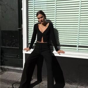 NWT Zara Ribbed Black Long Sleeve One Button Closure Cardigan Women's Size L